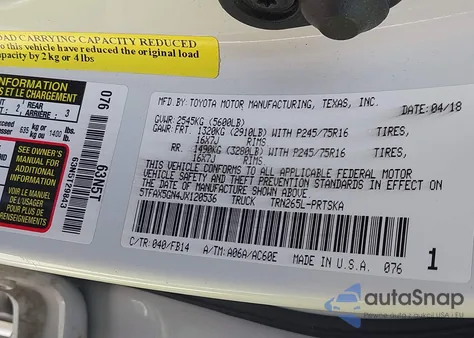 2018 Toyota Tacoma Sr z USA, uszkodzony, nr VIN 5TFAX5GN4JX120536